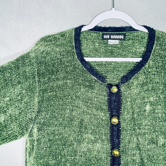 Vintage Ani Barrie Sweater Womens M Green Button Up Cardigan Fuzzy - Picture 4 of 12